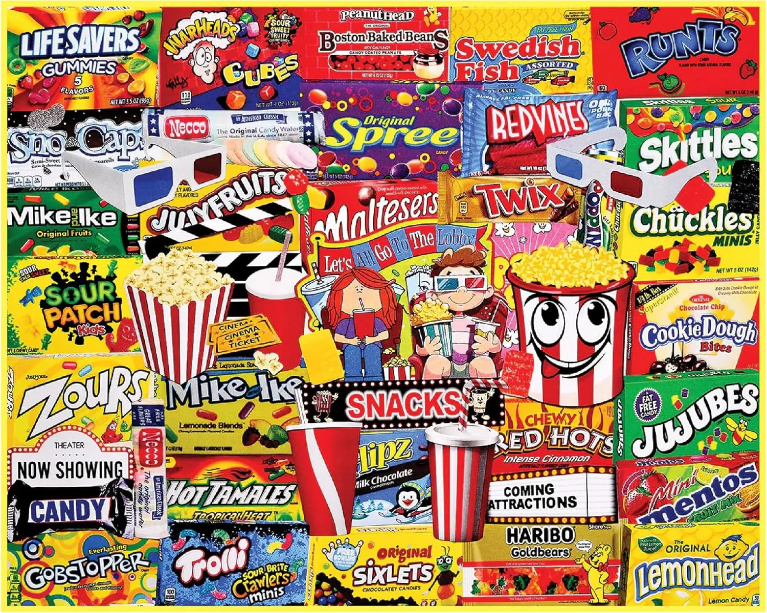 White Mountain Movie Snacks 1000 Piece Jigsaw Puzzle Collage Puzzles for Adults and Family