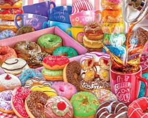 White Mountain Puzzles - Donut & Coffee - 1000 Piece Jigsaw Puzzle for Adults