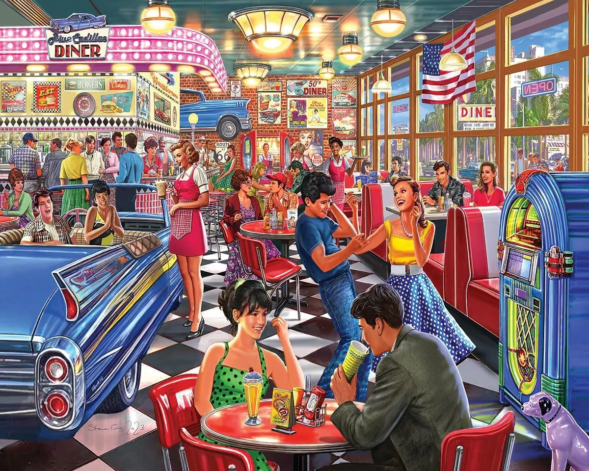 White Mountain Puzzles - Juke Box Diner - 500 Piece Jigsaw Puzzle for Adults & Kids - Fun Family Activity - 18"x24"