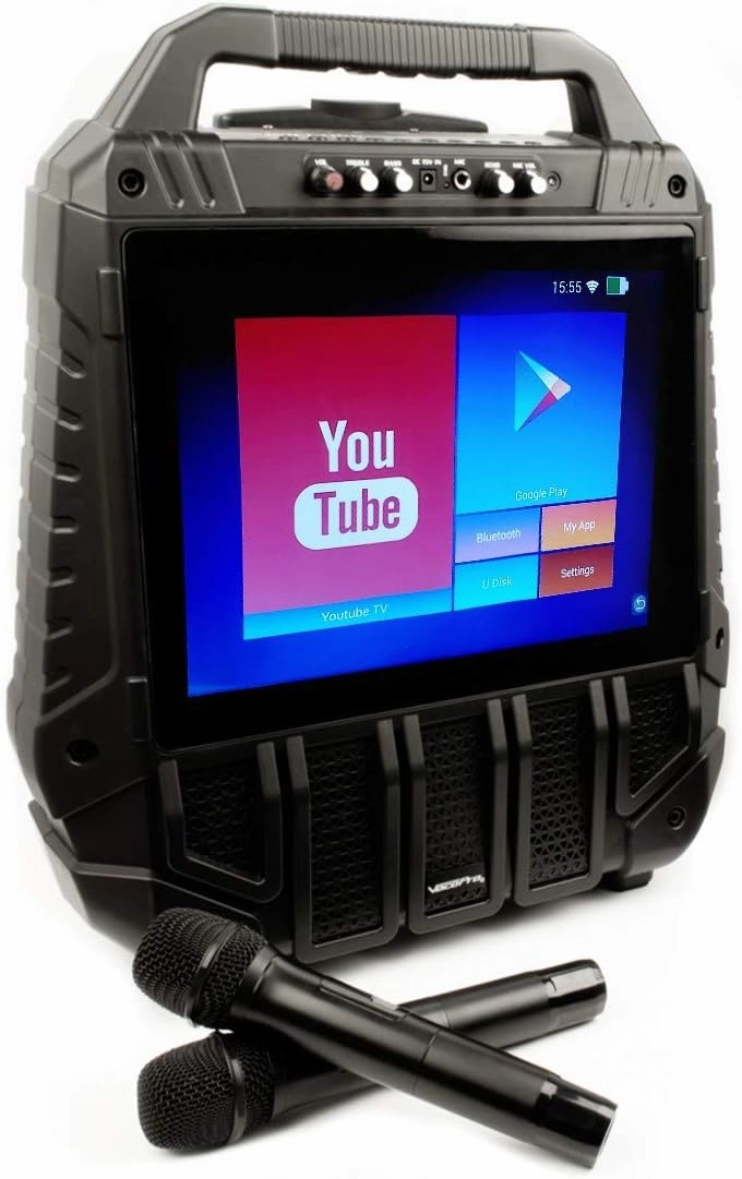 WiFiOke -Rechargeable 14” Touchscreen Wifi Streaming All-In-One Karaoke Machine with 2 Professional Wireless Microphones