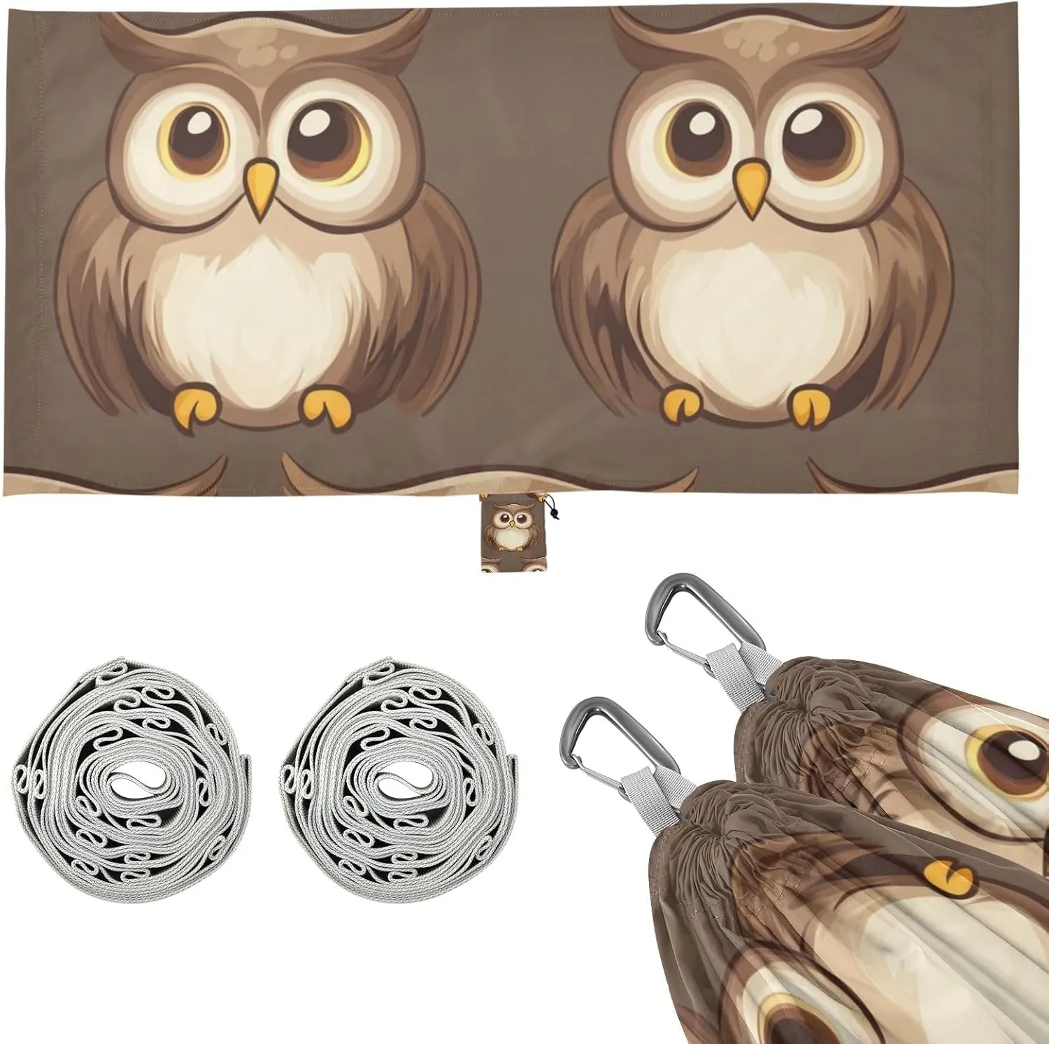 Wild Brown Bird Owl Outdoor Hammock with Tree Straps Cloth Hammock for Outside Beach Patio Garden