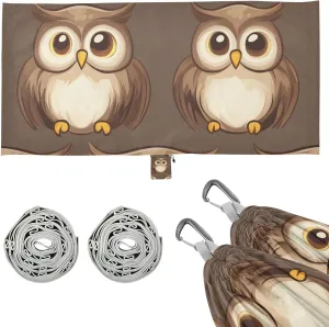 Wild Brown Bird Owl Outdoor Hammock with Tree Straps Cloth Hammock for Outside Beach Patio Garden