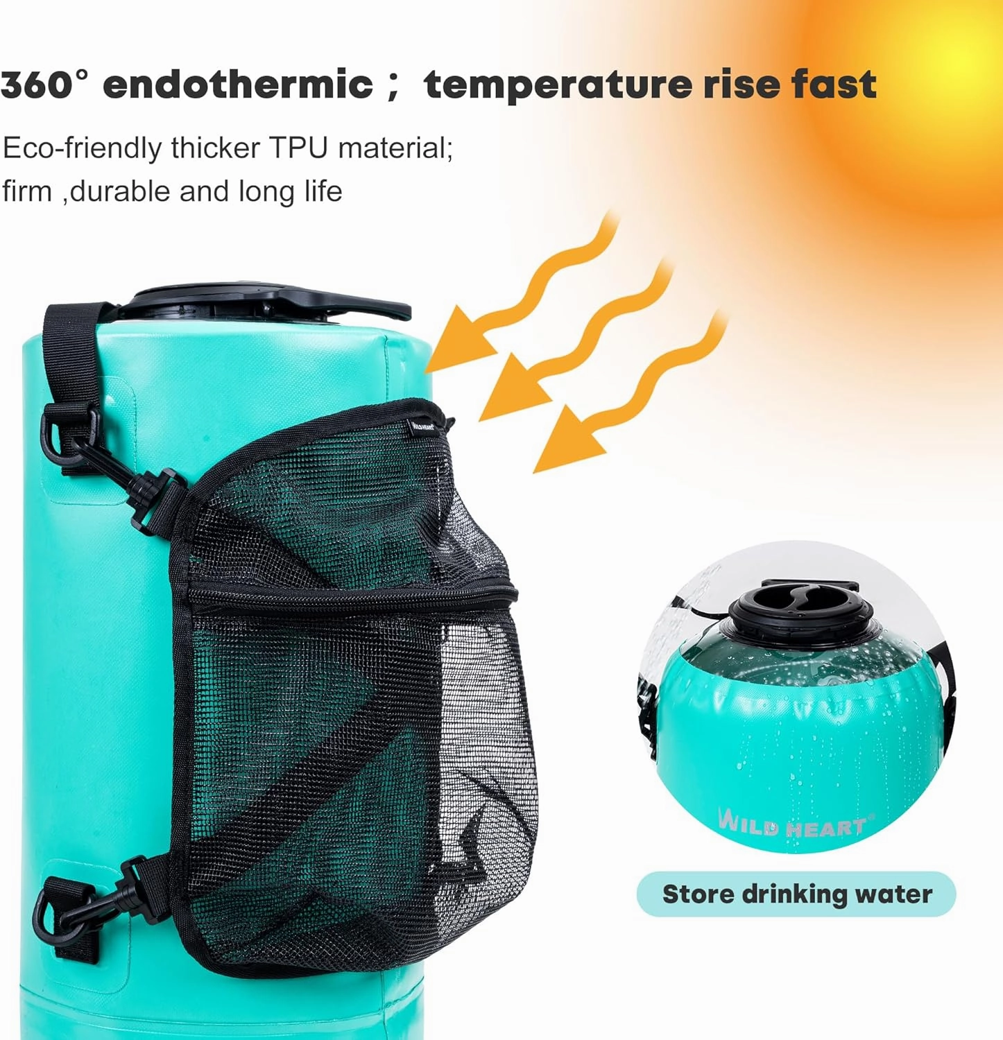 WILD HEART Camping Shower 22L/ 12L Portable Shower for Camping with Pressure Foot Pump and Hose - Solar Shower Bag Backpack for Camping, Road Trip & Outdoor Use
