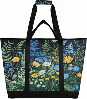Wildflower Reusable Insulated Lunchbox Cooler Bag, Leakproof Kitchen Grocery Bag Collapsible Portable Cooler Tote Bag for Picnic, Camping, Office, Travel