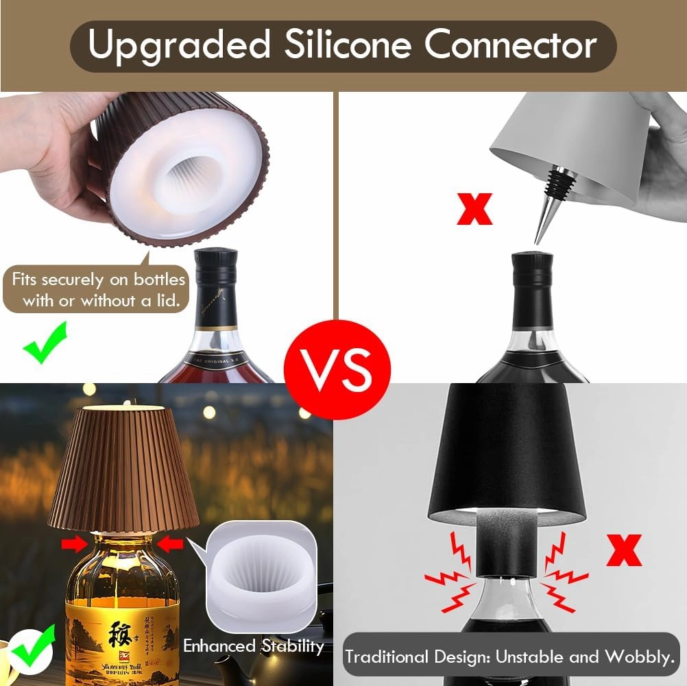 WILIT Wireless Bottle Lamp, 3-Level Brightness Rechargeable Cordless Table Lamp Shades, Night Light, Battery Operated Lamp for Bedroom, Bar Decorations for Home, Gifts for Mom Dad