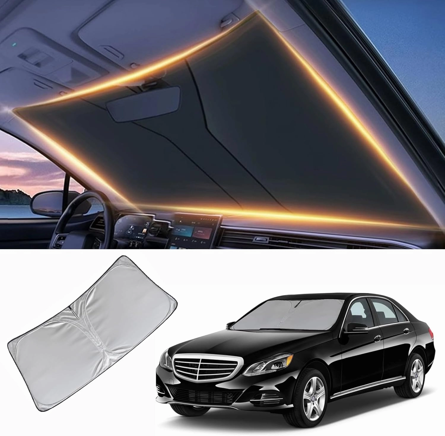 Windshield Sun Shade for Mercedes Benz E-Class S-Class Front Window Shades Cover for E200 E260 E300 E350 SLC Windshield Sun Visor Protector Car Accessories