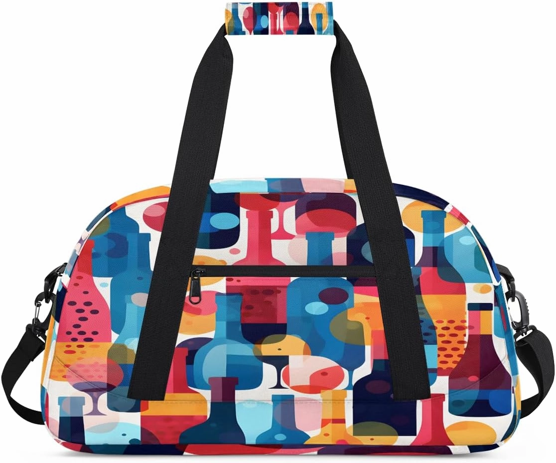 Wine Glass Print Kids Overnighter Duffel Bags for Boys, Carry-On Size Sports Gym Bag with Front Zipper Pocket for School Practice or Overnight Travel Weekender Sleepover Tote Bag