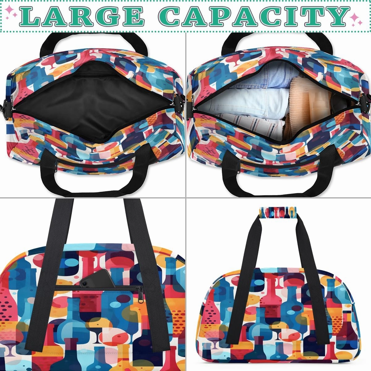 Wine Glass Print Kids Overnighter Duffel Bags for Boys, Carry-On Size Sports Gym Bag with Front Zipper Pocket for School Practice or Overnight Travel Weekender Sleepover Tote Bag