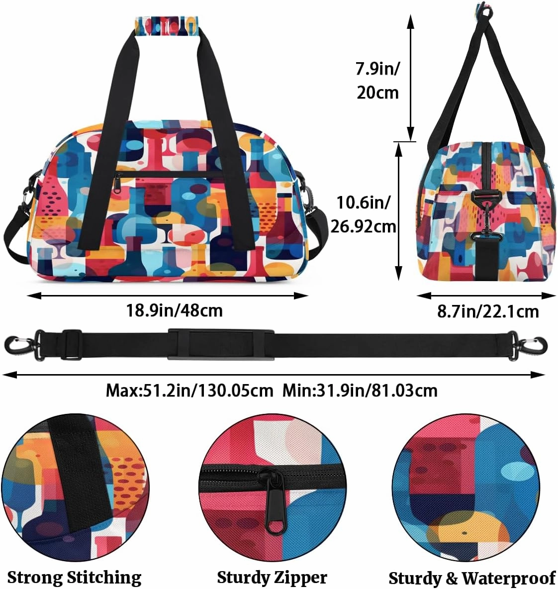 Wine Glass Print Kids Overnighter Duffel Bags for Boys, Carry-On Size Sports Gym Bag with Front Zipper Pocket for School Practice or Overnight Travel Weekender Sleepover Tote Bag