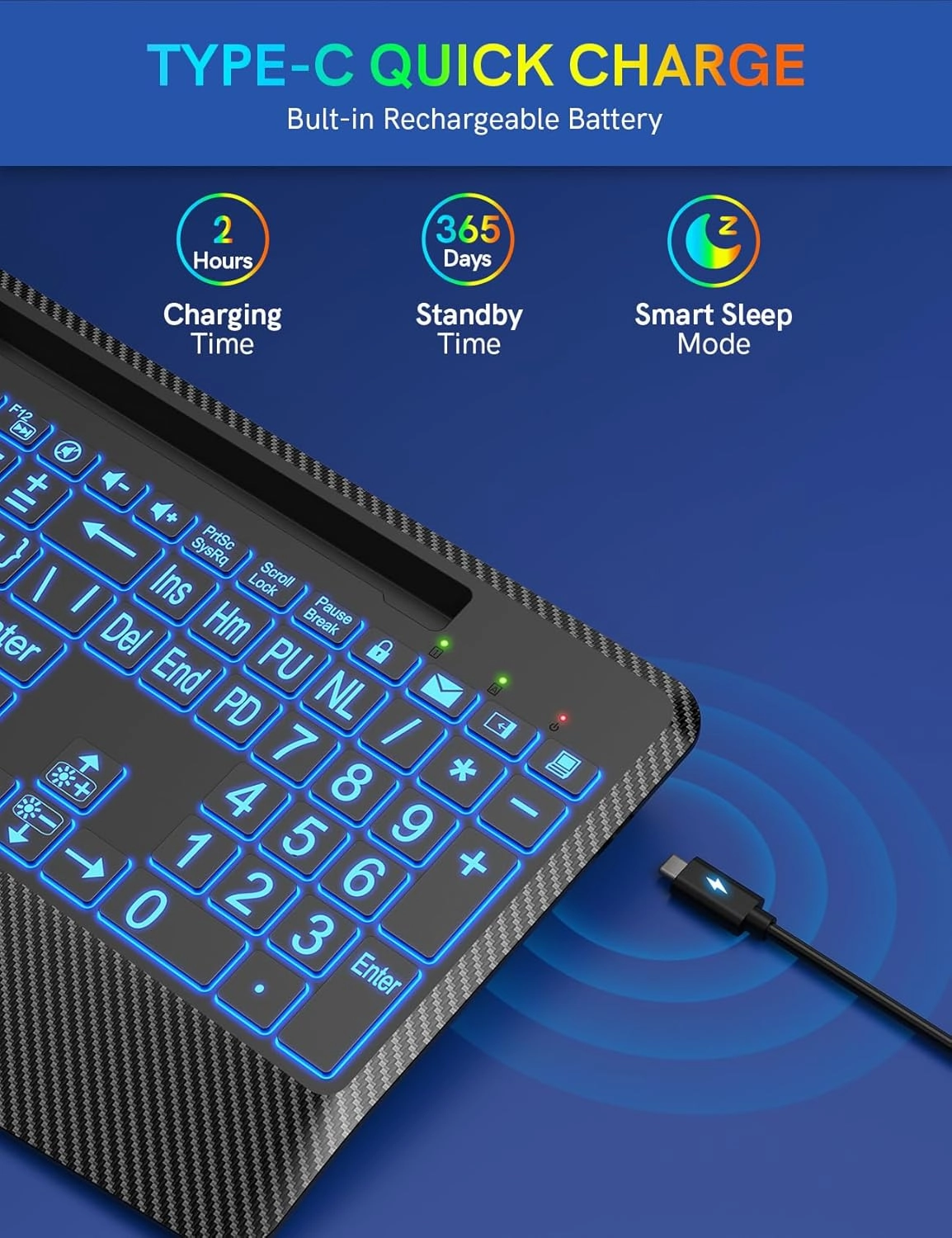 Wireless Keyboard with 7 Colored Backlits, Wrist Rest, Phone Holder, Rechargeable Ergonomic Computer Keyboard with Silent Keys, Full Size Lighted Keyboard for Windows, Mac, PC, Laptop (Large Print)
