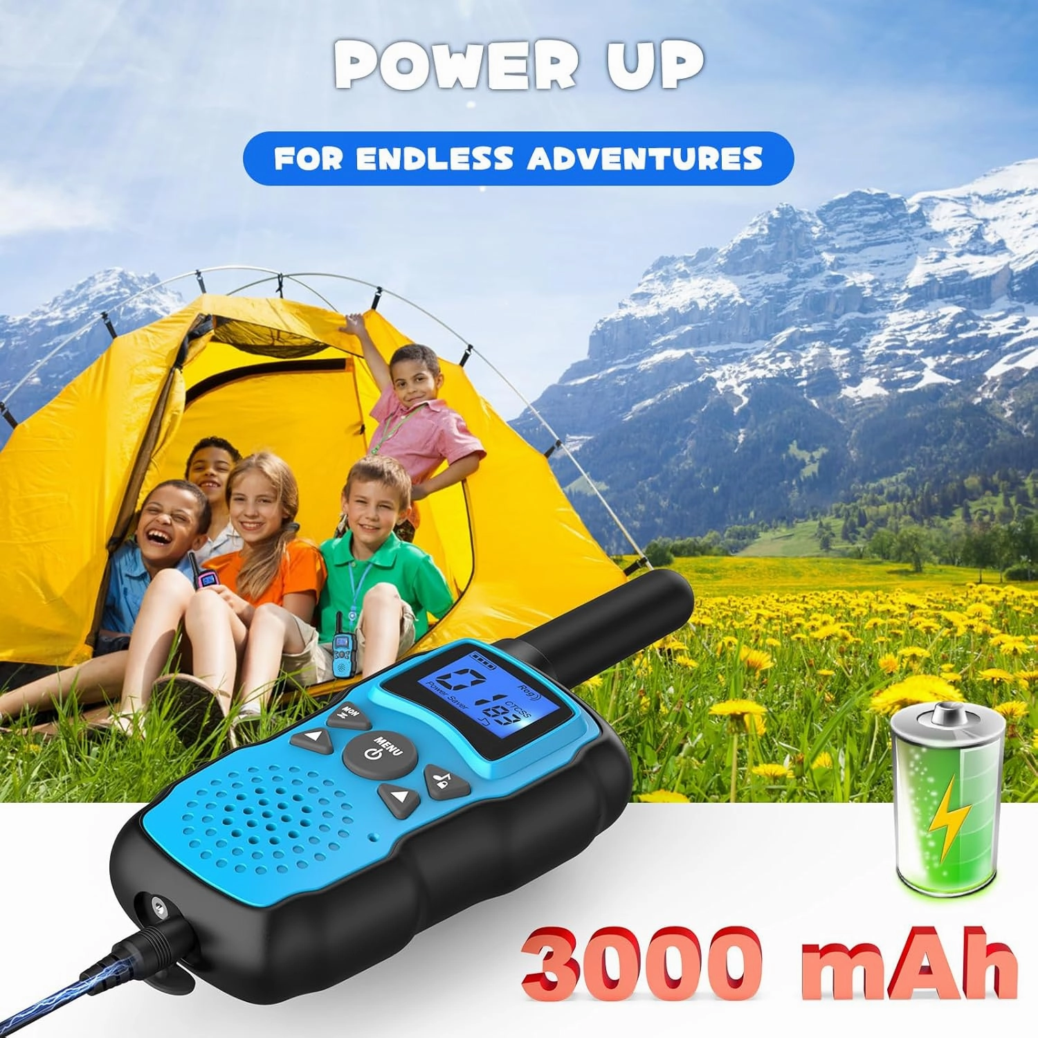 Wishouse Walkie Talkies for Kids Rechargeable with USB Charger 6000mAh Battery,Outdoor Camping Games with Flashlight Lanyard,Toys for Girls,Halloween Xmas Birthday Gift for Children 2 Pack Red Blue