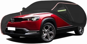 WOLWES Car Cover are Suitable for Mazda MX-30 All-Weather Windproof, Snowproof, Rainproof, UV-Protected and Breathable All-Season Universal with Side Door Zip Oxford Cloth Car Cover (Color : Black)