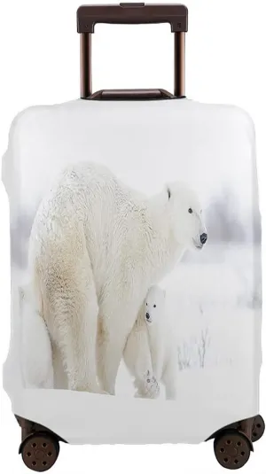 WONDERTIFY Polar Bear Travel Suitcase Protector Animal Mother (Ursus Maritimus) With Two Cubs Walking Tundra Washable Elastic Luggage Cover With Concealed Zipper Fits 18-21 Inch