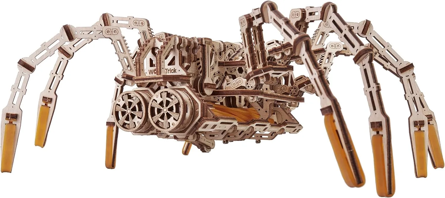Wood Trick Mechanical Spider 3D Wooden Puzzle - Runs up to 7 feet - Wooden Model Kit for Adults and Kids to Build