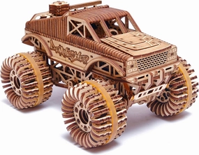 Wood Trick Monster Pickup Truck Car 3D Wooden Puzzle - Rides up to 18 feet - 8.3x6.3 in - Model Truck Kit to Build for Adults and Kids