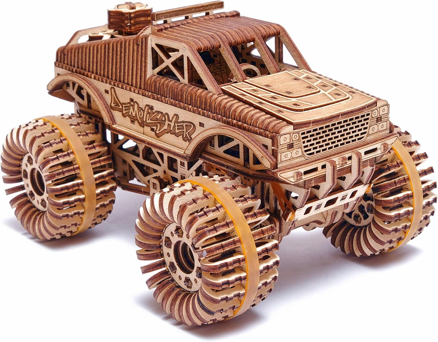 Wood Trick Monster Pickup Truck Car 3D Wooden Puzzle - Rides up to 18 feet - 8.3x6.3 in - Model Truck Kit to Build for Adults and Kids