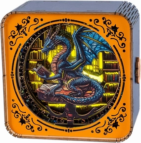 WOODBESTS Wooden Puzzles 3D Nightlight(Library's Dragon) DIY Wooden Puzzles for Adults-3D Wooden Puzzle Night Light for Seniors-Exquisite Desk Decor for DIY Puzzle Lovers