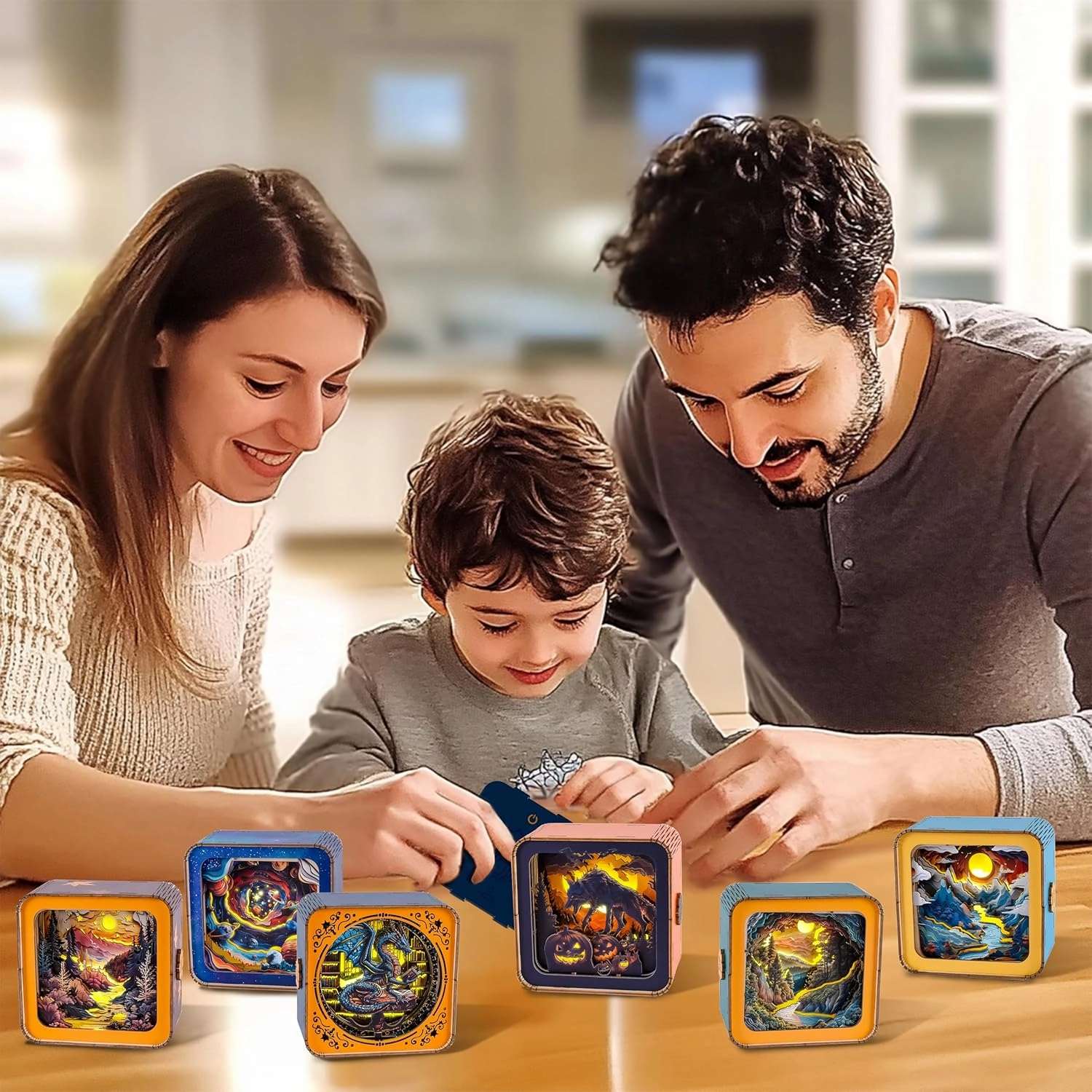 WOODBESTS Wooden Puzzles 3D Nightlight(Library's Dragon) DIY Wooden Puzzles for Adults-3D Wooden Puzzle Night Light for Seniors-Exquisite Desk Decor for DIY Puzzle Lovers