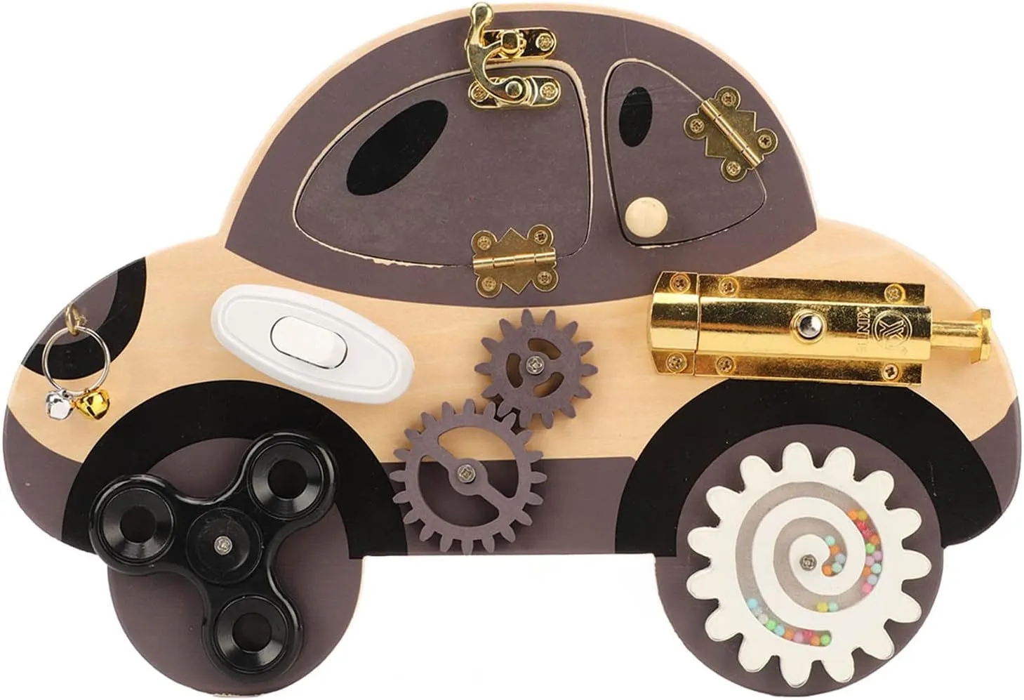 Wooden Car Sensory Toy 8 Ways to Play, Handcrafted Portable Fidget Toy for Kids Learning, Pine Wood, 11.7in, Suitable for Outing, Preschool, Home Education