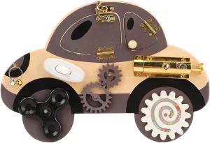 Wooden Car Sensory Toy 8 Ways to Play, Handcrafted Portable Fidget Toy for Kids Learning, Pine Wood, 11.7in, Suitable for Outing, Preschool, Home Education