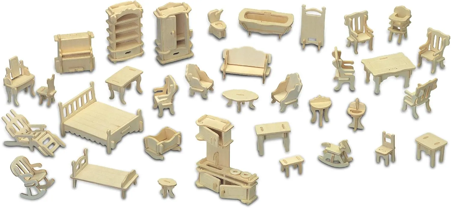 Wooden Dollhouse Furniture Set 3D Puzzle