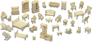 Wooden Dollhouse Furniture Set 3D Puzzle