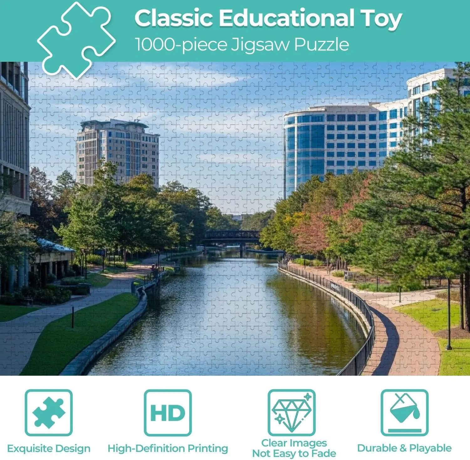 Wooden Jigsaw Puzzles for Adults 1000 Pieces A View The Waterway Texas Fun and Challenging Board Puzzles Large Educational Game Kids Toys Gift Home Decor