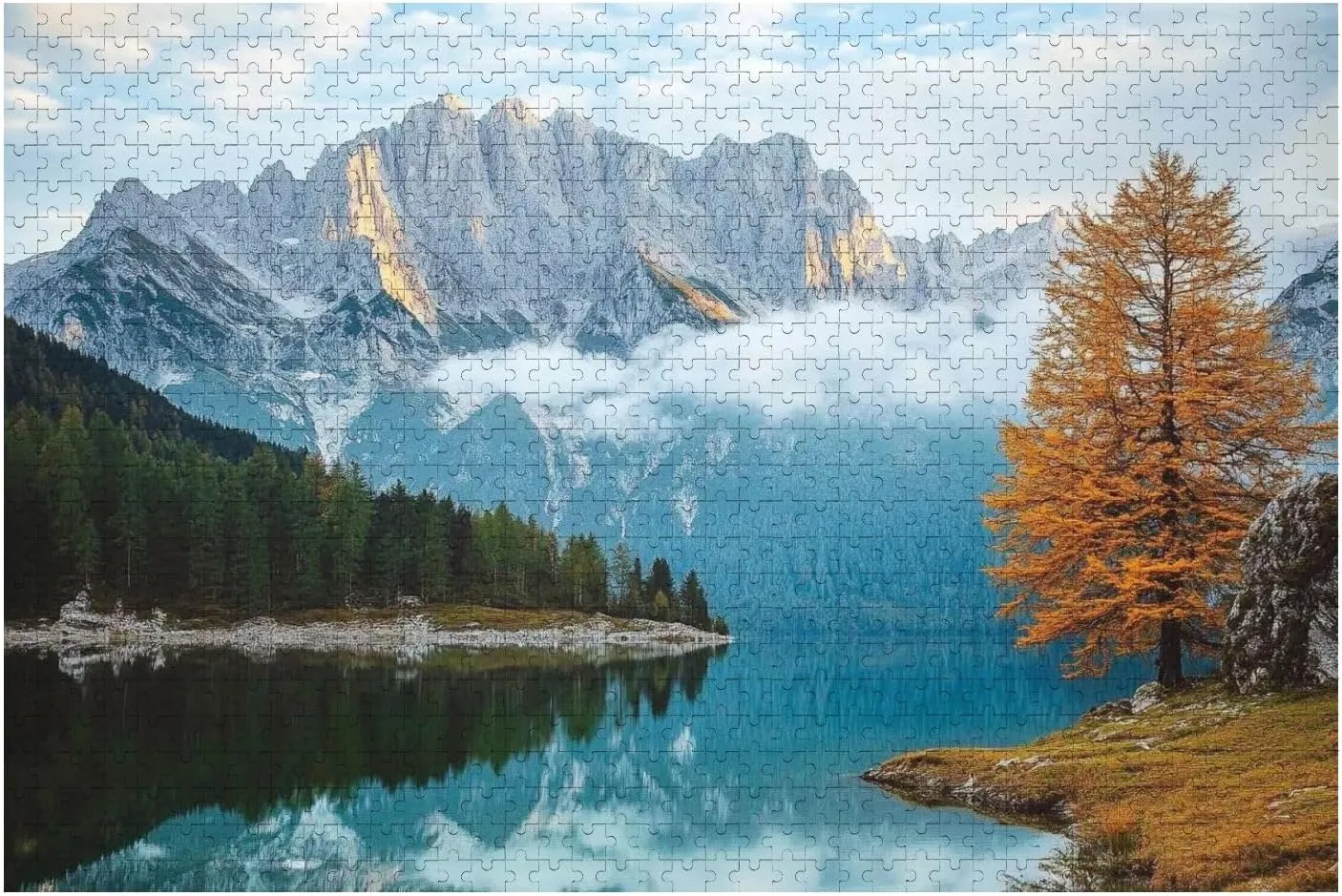 Wooden Jigsaw Puzzles for Adults 1000 Pieces Beautiful Morning Scene Alpine Peaks Reflecting Tranquil Mountain Lake Fun and Challenging Board Puzzles Large Educational Game Kids Toys Gift Home Decor