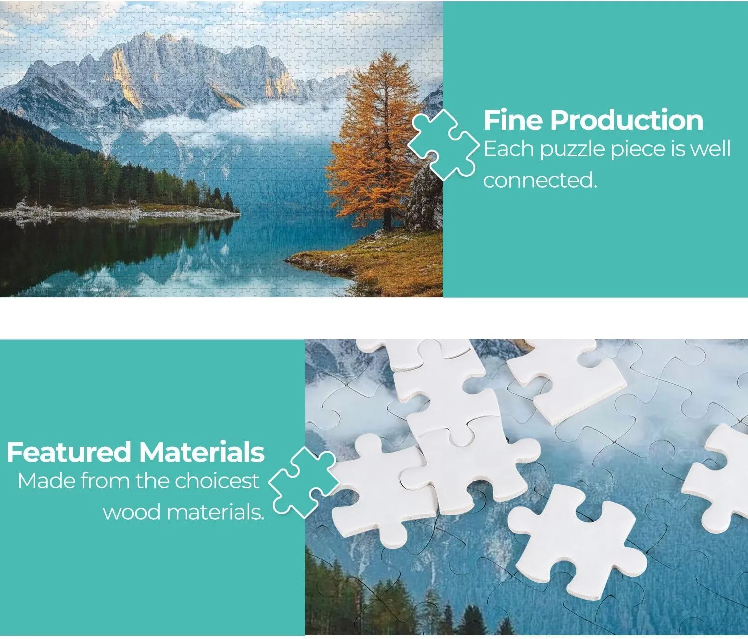 Wooden Jigsaw Puzzles for Adults 1000 Pieces Beautiful Morning Scene Alpine Peaks Reflecting Tranquil Mountain Lake Fun and Challenging Board Puzzles Large Educational Game Kids Toys Gift Home Decor