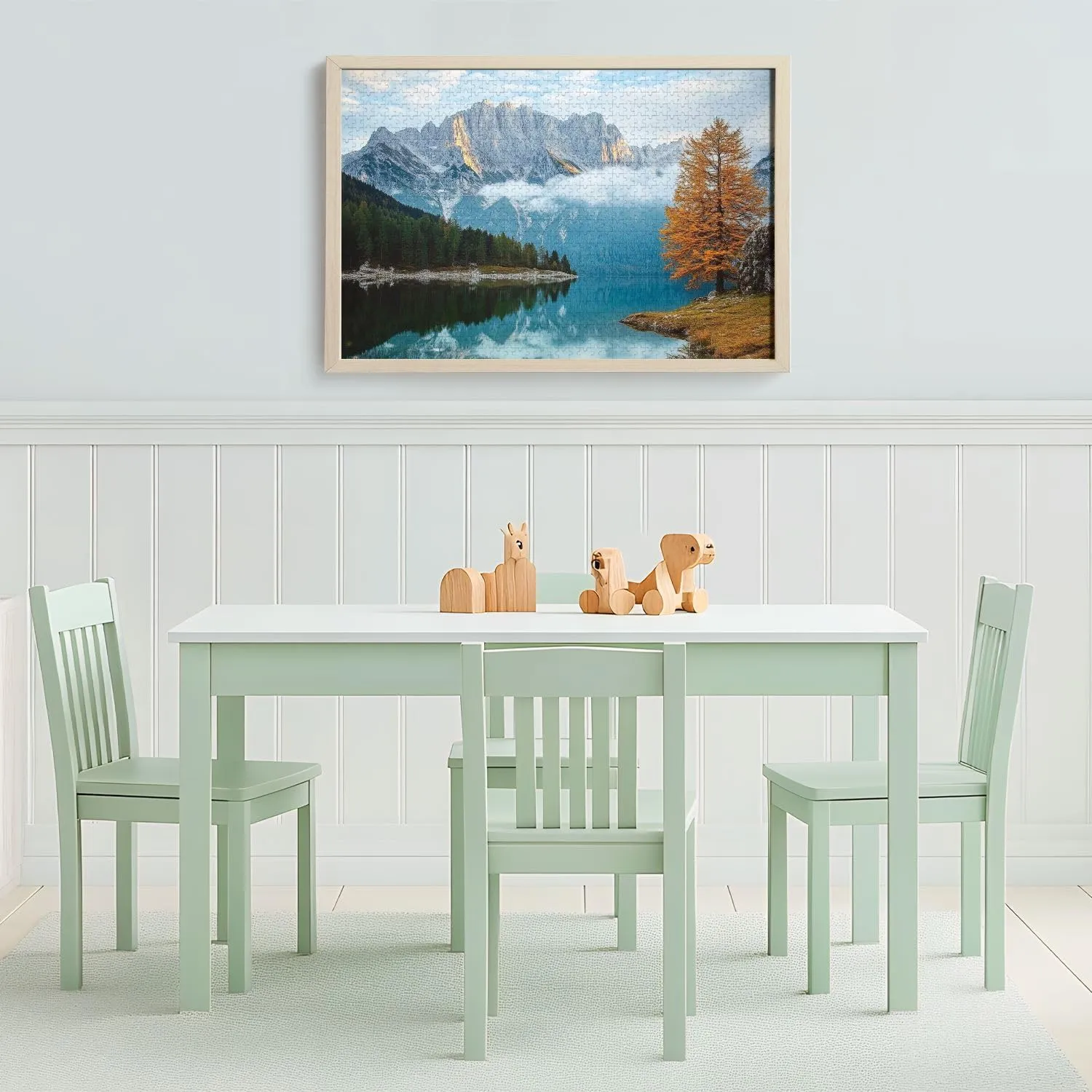 Wooden Jigsaw Puzzles for Adults 1000 Pieces Beautiful Morning Scene Alpine Peaks Reflecting Tranquil Mountain Lake Fun and Challenging Board Puzzles Large Educational Game Kids Toys Gift Home Decor