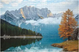 Wooden Jigsaw Puzzles for Adults 1000 Pieces Beautiful Morning Scene Alpine Peaks Reflecting Tranquil Mountain Lake Fun and Challenging Board Puzzles Large Educational Game Kids Toys Gift Home Decor