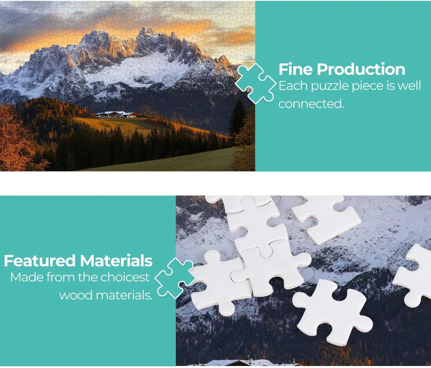 Wooden Jigsaw Puzzles for Adults 1000 Pieces Sunrise Idyllic Alpine Scenery Farmhouse Front Wilder Austria Fun and Challenging Board Puzzles Large Educational Game Kids Toys Gift Home Decor