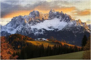 Wooden Jigsaw Puzzles for Adults 1000 Pieces Sunrise Idyllic Alpine Scenery Farmhouse Front Wilder Austria Fun and Challenging Board Puzzles Large Educational Game Kids Toys Gift Home Decor
