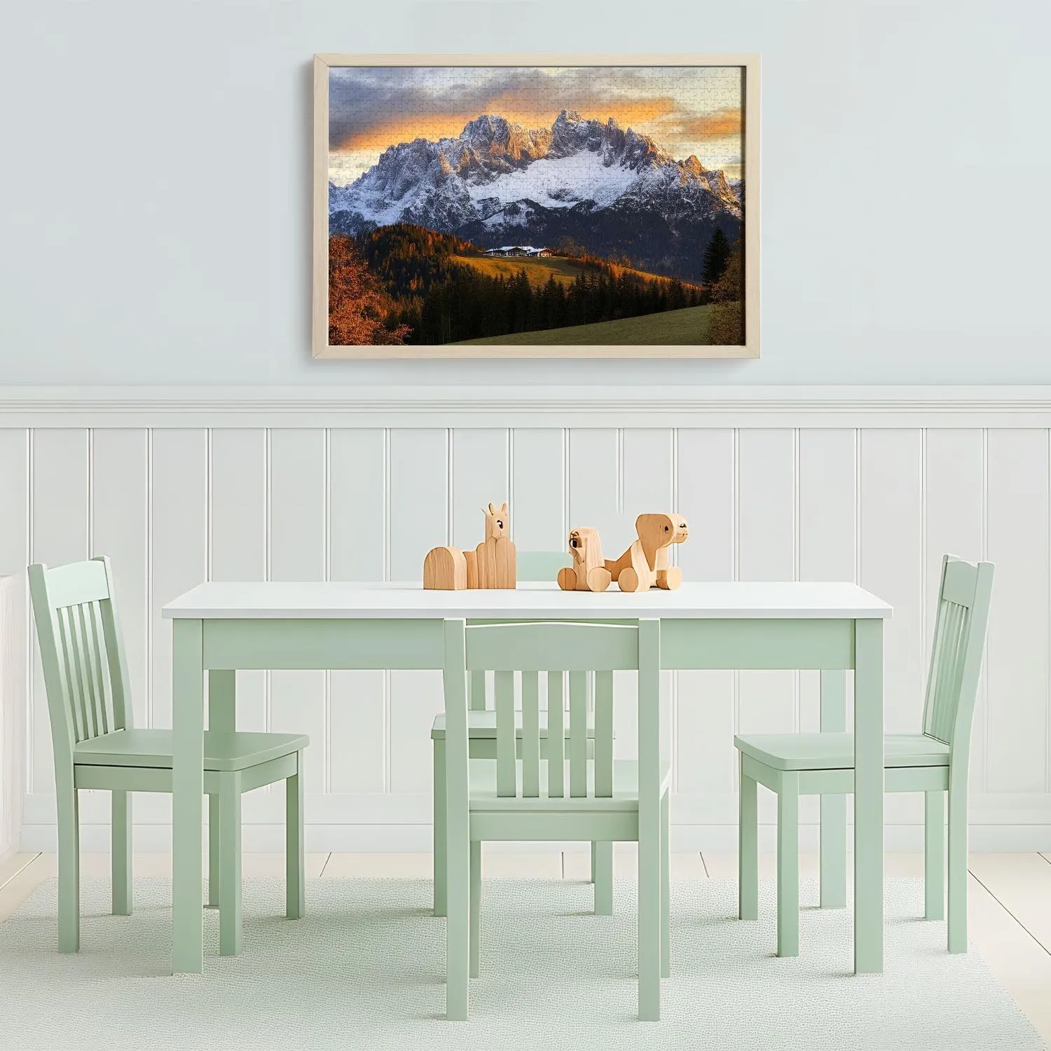 Wooden Jigsaw Puzzles for Adults 1000 Pieces Sunrise Idyllic Alpine Scenery Farmhouse Front Wilder Austria Fun and Challenging Board Puzzles Large Educational Game Kids Toys Gift Home Decor