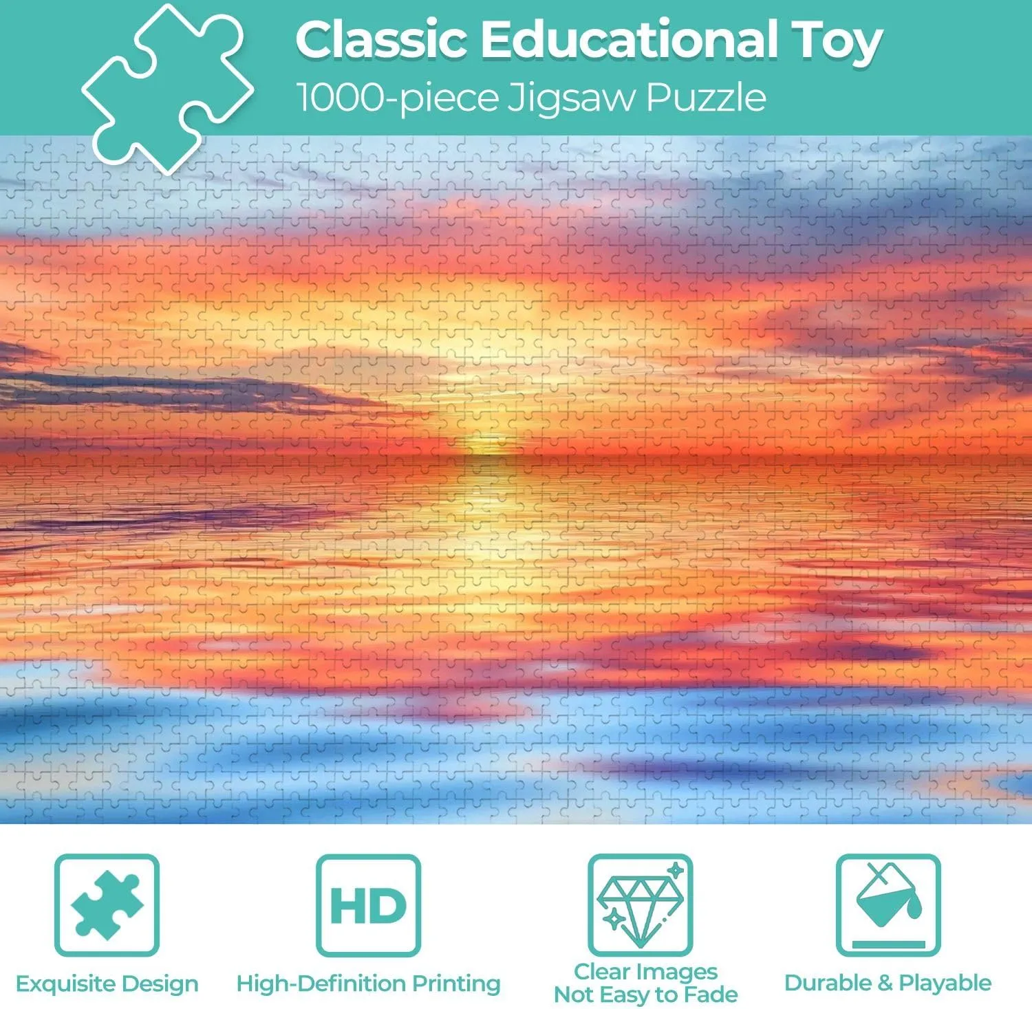 Wooden Jigsaw Puzzles for Adults 1000 Pieces Sunset Sky Reflected Water Fun and Challenging Board Puzzles Large Educational Game Kids Toys Gift Home Decor
