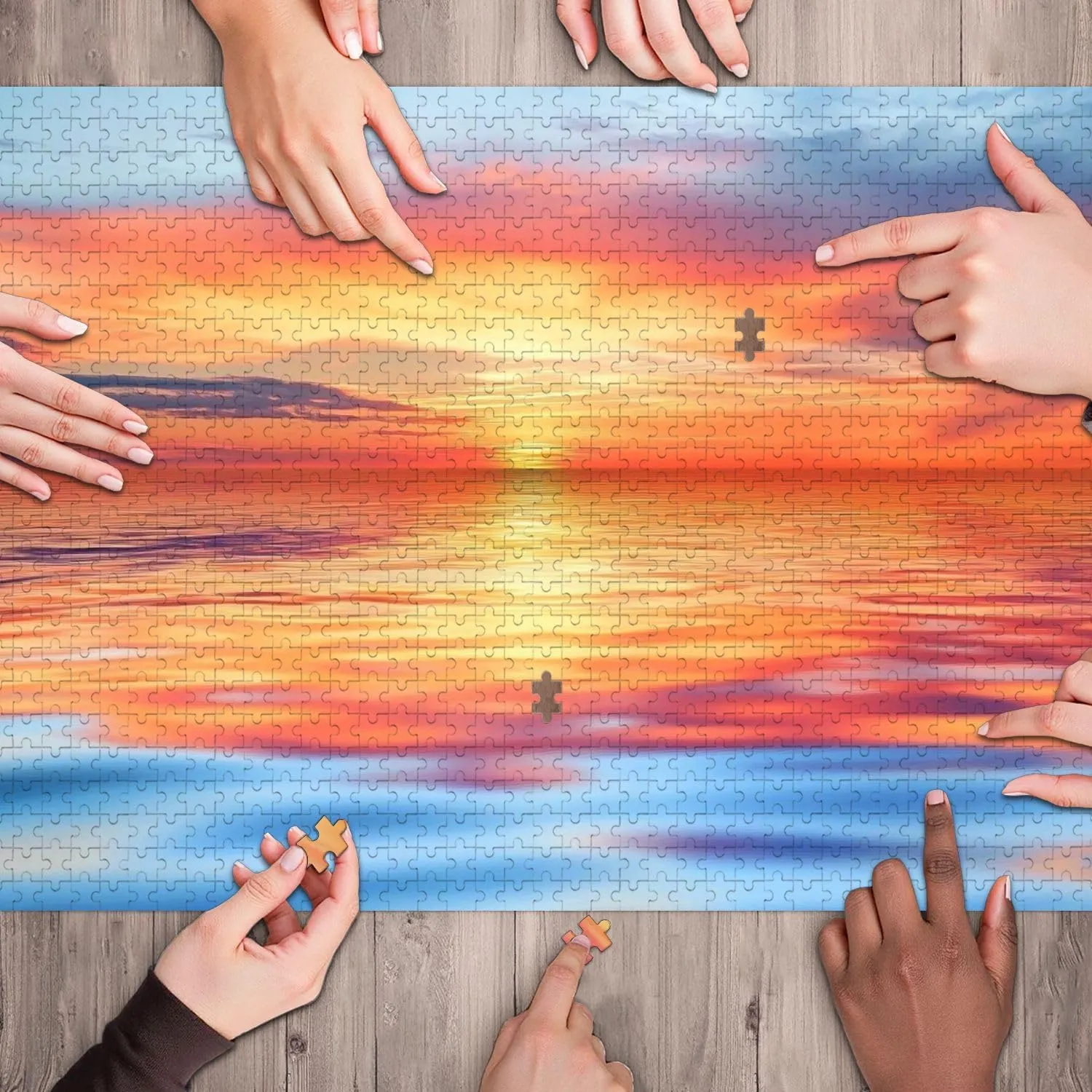 Wooden Jigsaw Puzzles for Adults 1000 Pieces Sunset Sky Reflected Water Fun and Challenging Board Puzzles Large Educational Game Kids Toys Gift Home Decor