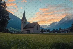 Wooden Jigsaw Puzzles for Adults 1000 Pieces Switzerland Countryside Scenery Alpine rurals Pictures Fun and Challenging Board Puzzles Large Educational Game Kids Toys Gift Home Decor