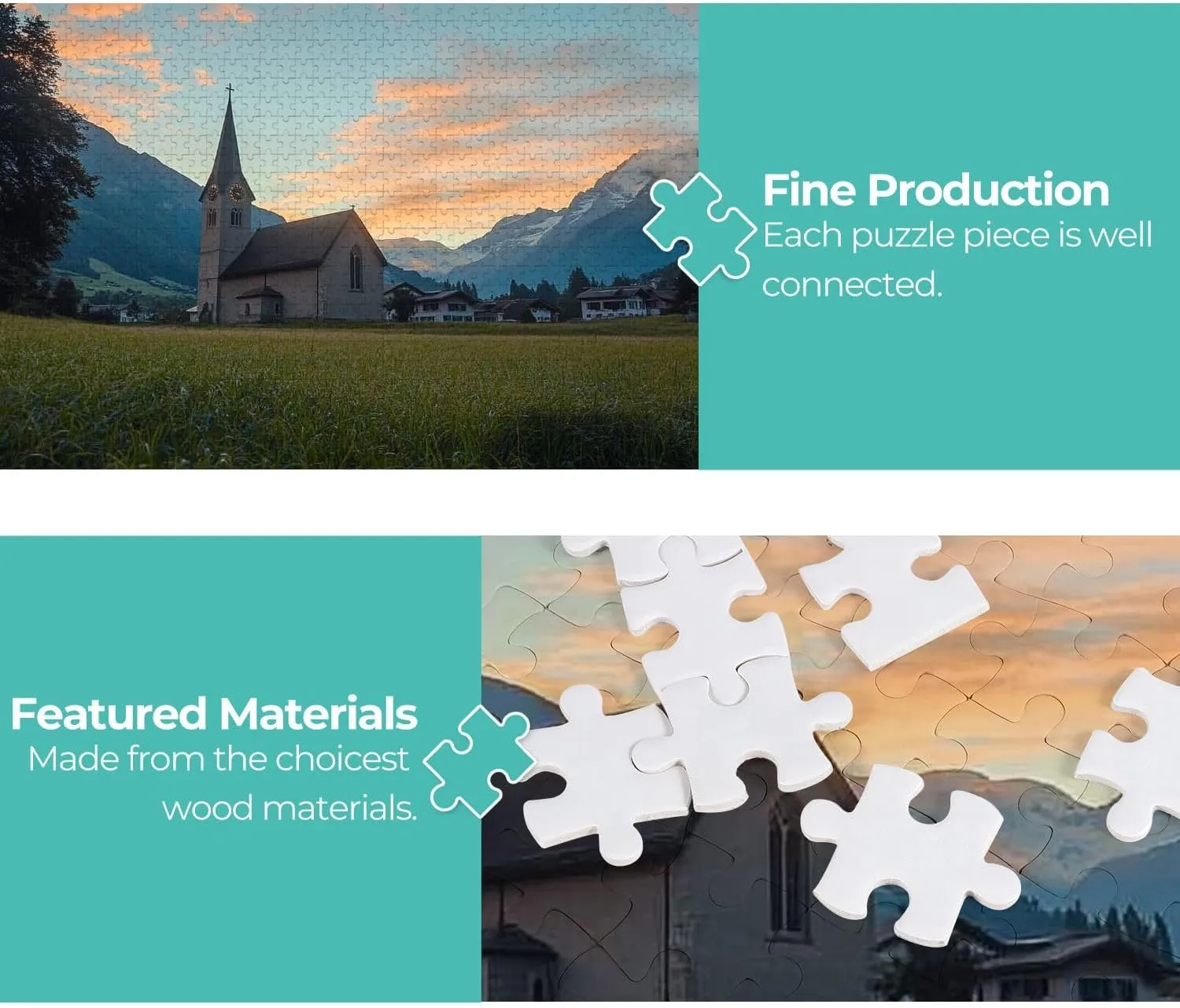 Wooden Jigsaw Puzzles for Adults 1000 Pieces Switzerland Countryside Scenery Alpine rurals Pictures Fun and Challenging Board Puzzles Large Educational Game Kids Toys Gift Home Decor