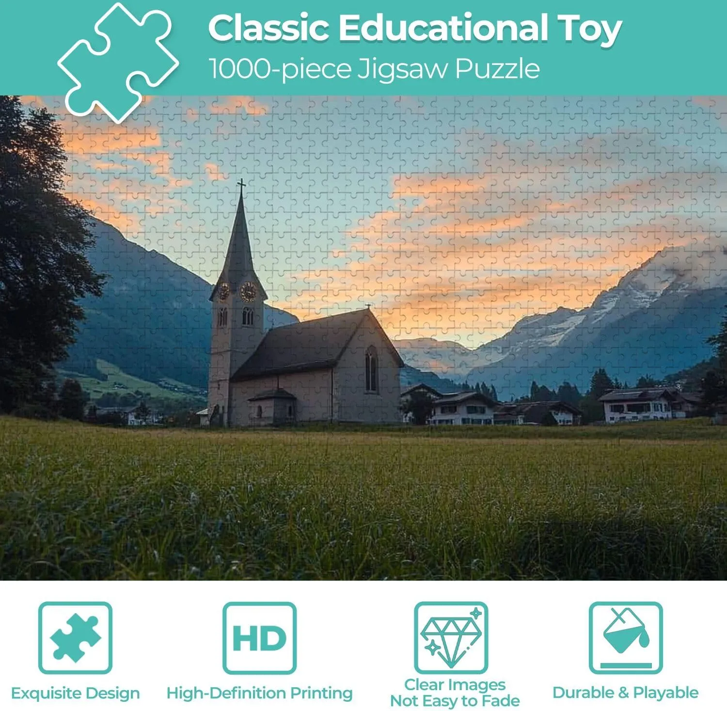 Wooden Jigsaw Puzzles for Adults 1000 Pieces Switzerland Countryside Scenery Alpine rurals Pictures Fun and Challenging Board Puzzles Large Educational Game Kids Toys Gift Home Decor