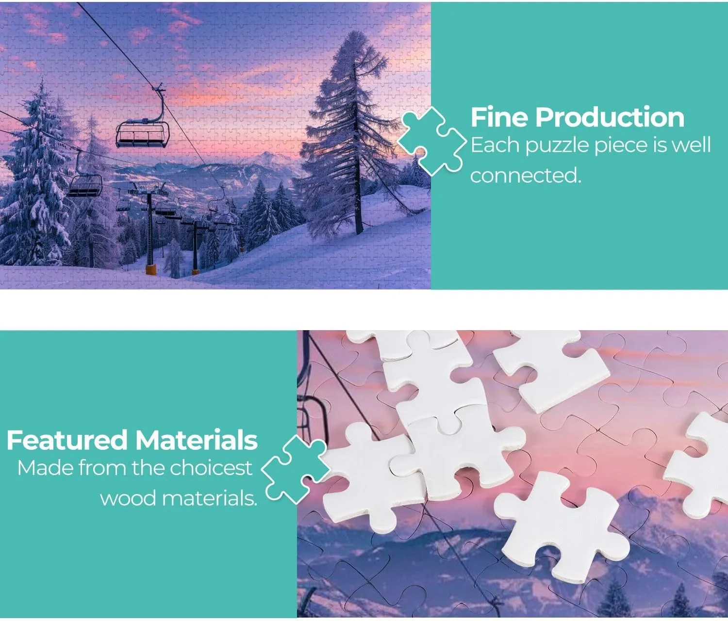 Wooden Jigsaw Puzzles for Adults 1000 Pieces Winter Mountains Panorama ski Slopes ski Lifts Fun and Challenging Board Puzzles Large Educational Game Kids Toys Gift Home Decor