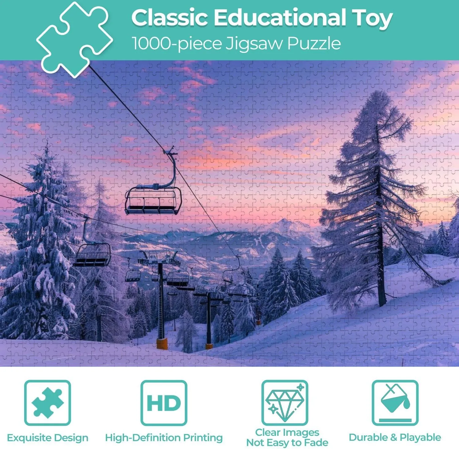 Wooden Jigsaw Puzzles for Adults 1000 Pieces Winter Mountains Panorama ski Slopes ski Lifts Fun and Challenging Board Puzzles Large Educational Game Kids Toys Gift Home Decor
