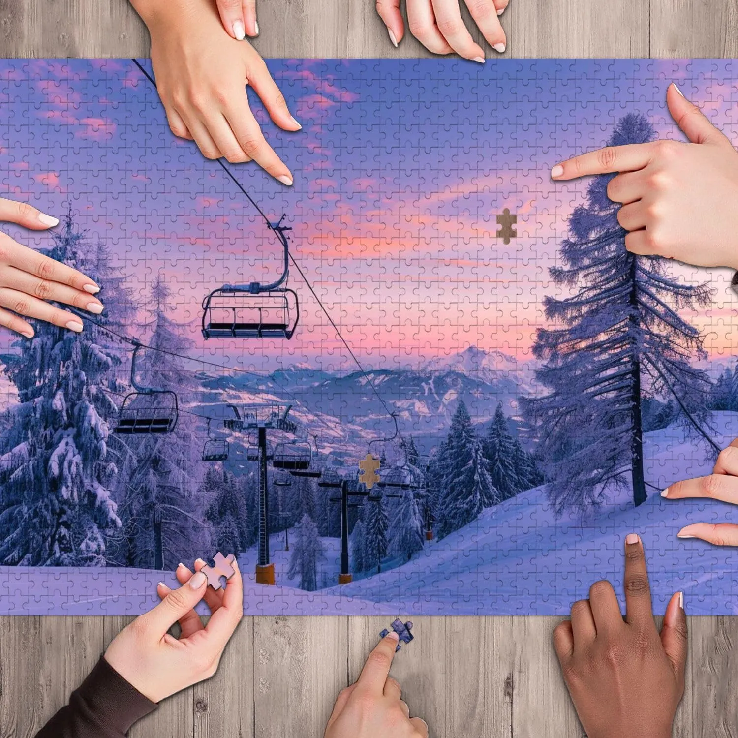 Wooden Jigsaw Puzzles for Adults 1000 Pieces Winter Mountains Panorama ski Slopes ski Lifts Fun and Challenging Board Puzzles Large Educational Game Kids Toys Gift Home Decor
