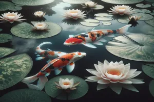 Wooden Jigsaw Puzzles for Adults 500 Piece Apanese Koi Fish and Water Lily Challenging Family Leisure Toys Impossible Hard Difficult Kids Game Artistic Accessories DIY Puzzles for School Supplies