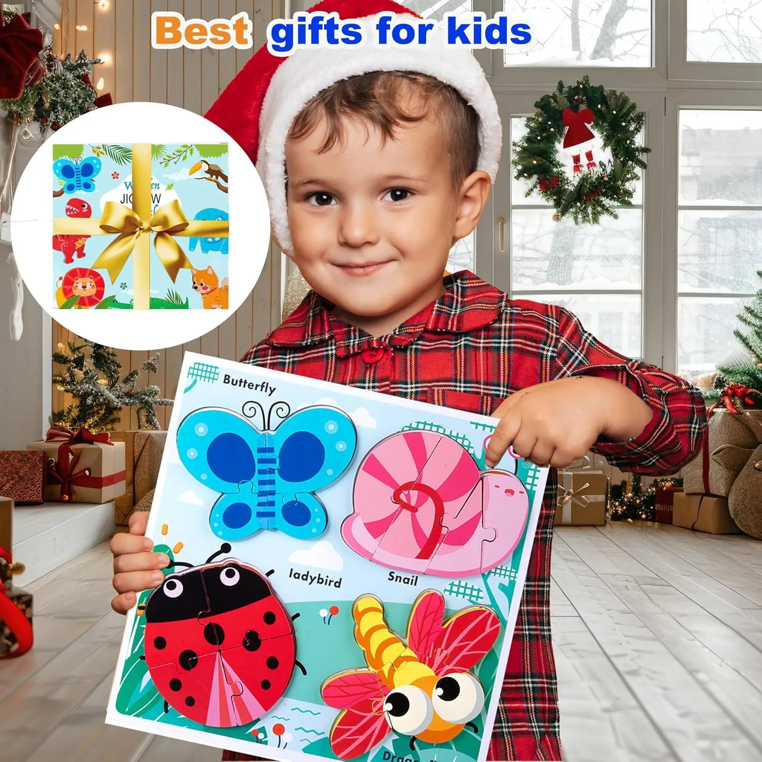 Wooden Jigsaw Puzzles for Toddlers 2-4 Years Old Girls Boys Jumbo Base Chunky Puzzle Ages1-3 Toddler Fun Gifts for 24-36 Months
