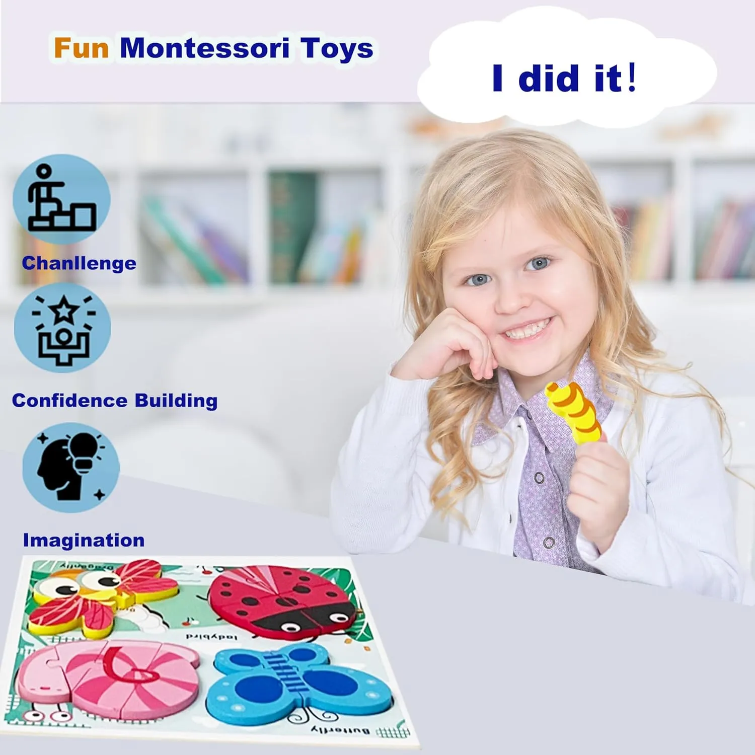 Wooden Jigsaw Puzzles for Toddlers 2-4 Years Old Girls Boys Jumbo Base Chunky Puzzle Ages1-3 Toddler Fun Gifts for 24-36 Months