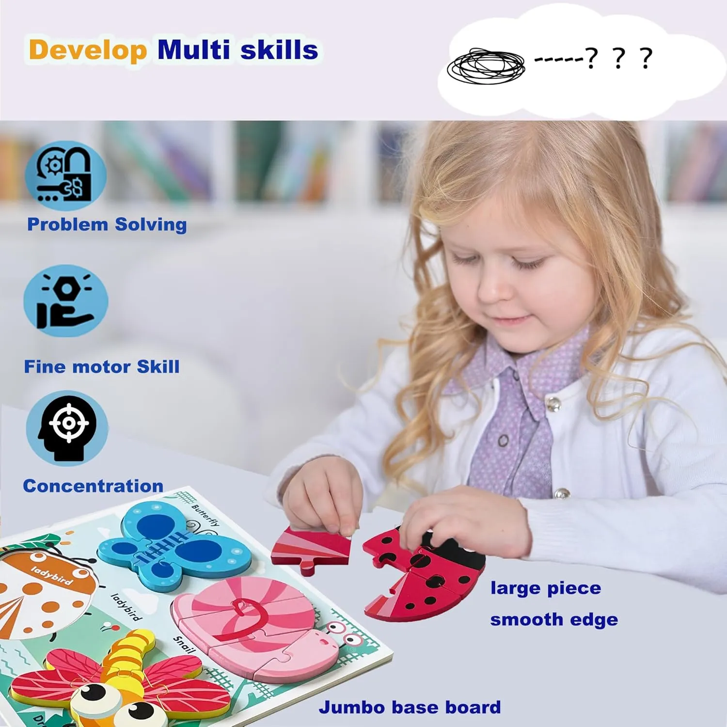 Wooden Jigsaw Puzzles for Toddlers 2-4 Years Old Girls Boys Jumbo Base Chunky Puzzle Ages1-3 Toddler Fun Gifts for 24-36 Months