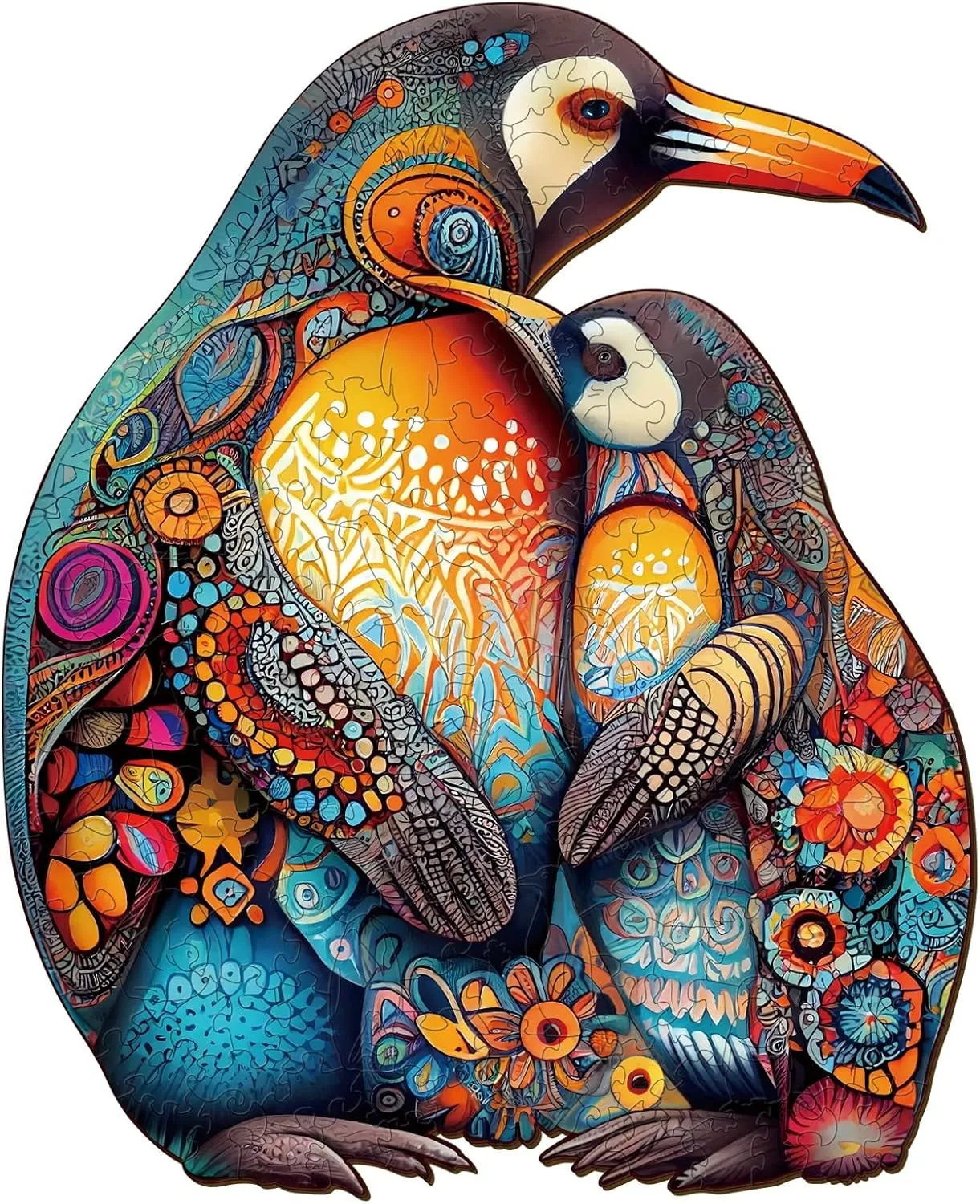 Wooden Jigsaw Puzzles, Wooden Puzzles for Adults and Kids, (M-190pcs-11.8 * 9.6in) Penguin Family Unique Shape Animal Wooden Puzzle, Wood Puzzles Jigsaw, Puzzle Gift Perfect Family Games