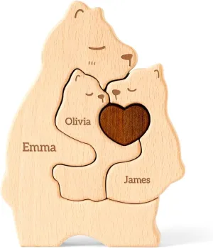 Wooden Mommy Bears Family Puzzle, Personalized Puzzles with 2–5 Names, Mother's Day Personalized Gifts for Mom Dad Kids Teen Boys Girls Grandma, Toddler Men Birthday Thanksgiving Decorations
