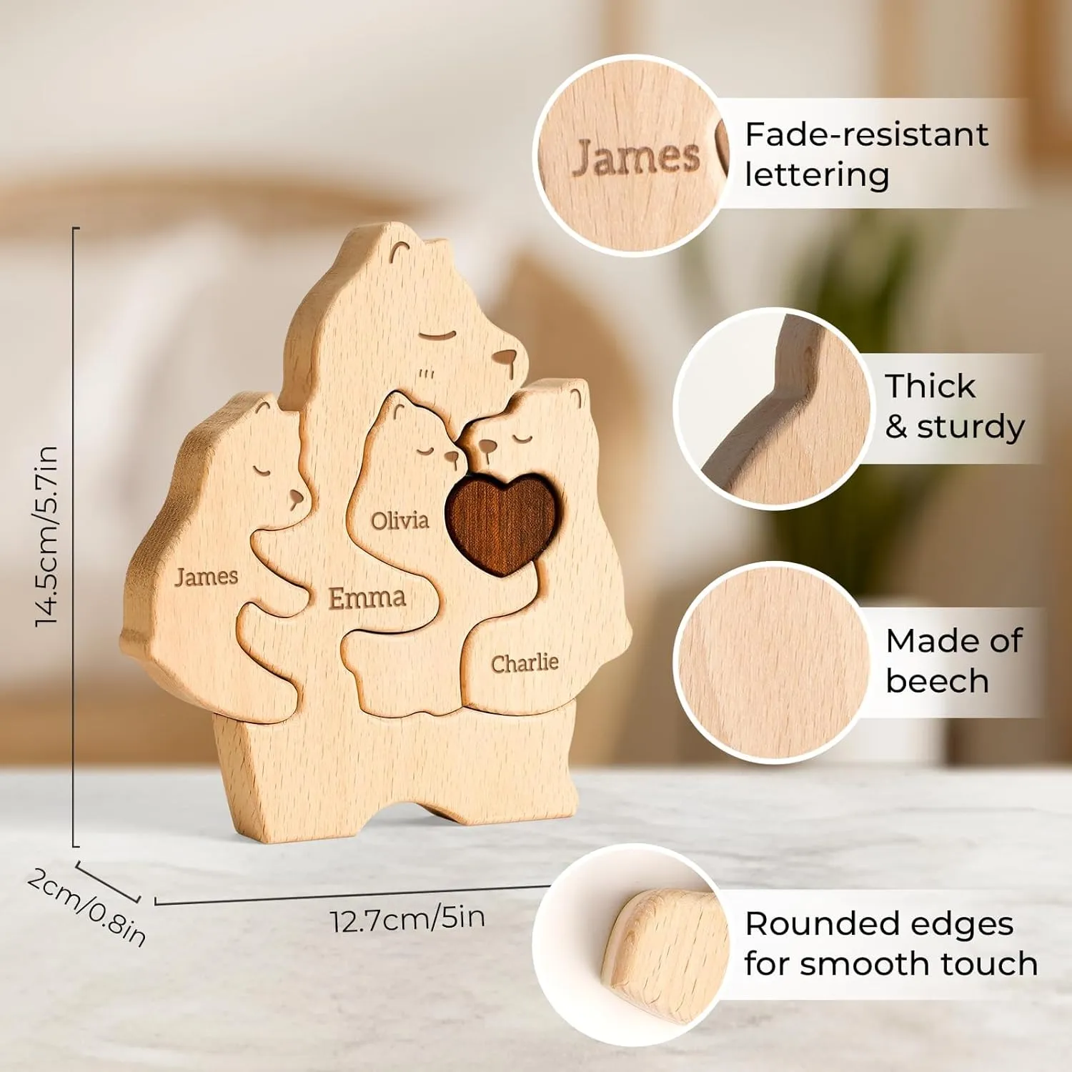 Wooden Mommy Bears Family Puzzle, Personalized Puzzles with 2–5 Names, Mother's Day Personalized Gifts for Mom Dad Kids Teen Boys Girls Grandma, Toddler Men Birthday Thanksgiving Decorations