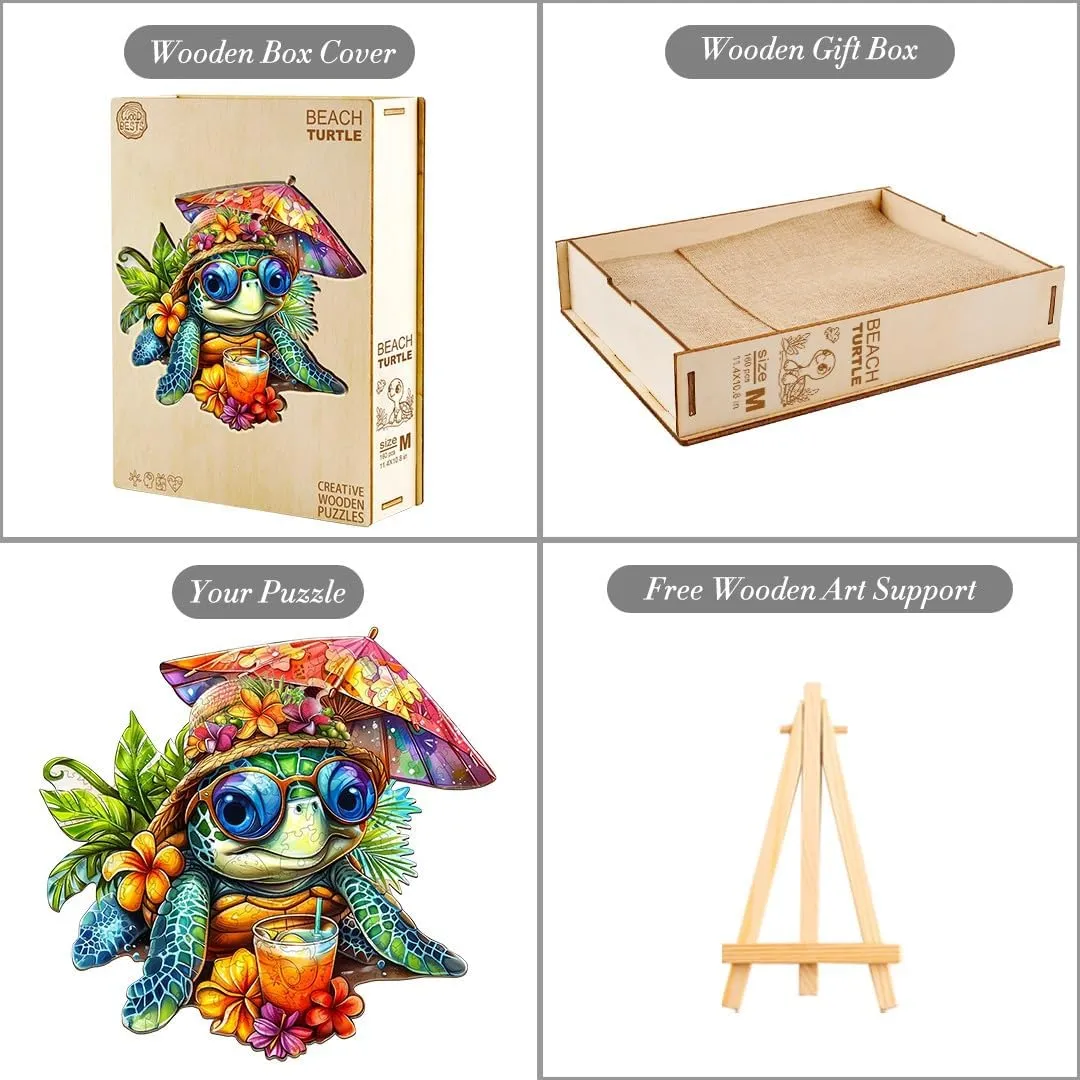 Wooden Puzzle for Adults-230PCS Beach Turtle Wooden Puzzle Unique Shape Advanced Wooden Jigsaw Puzzle for Adult, Wood Puzzles,Challenge Wooden Jigsaw Puzzle (L-13.4 * 12.7in-230pcs)